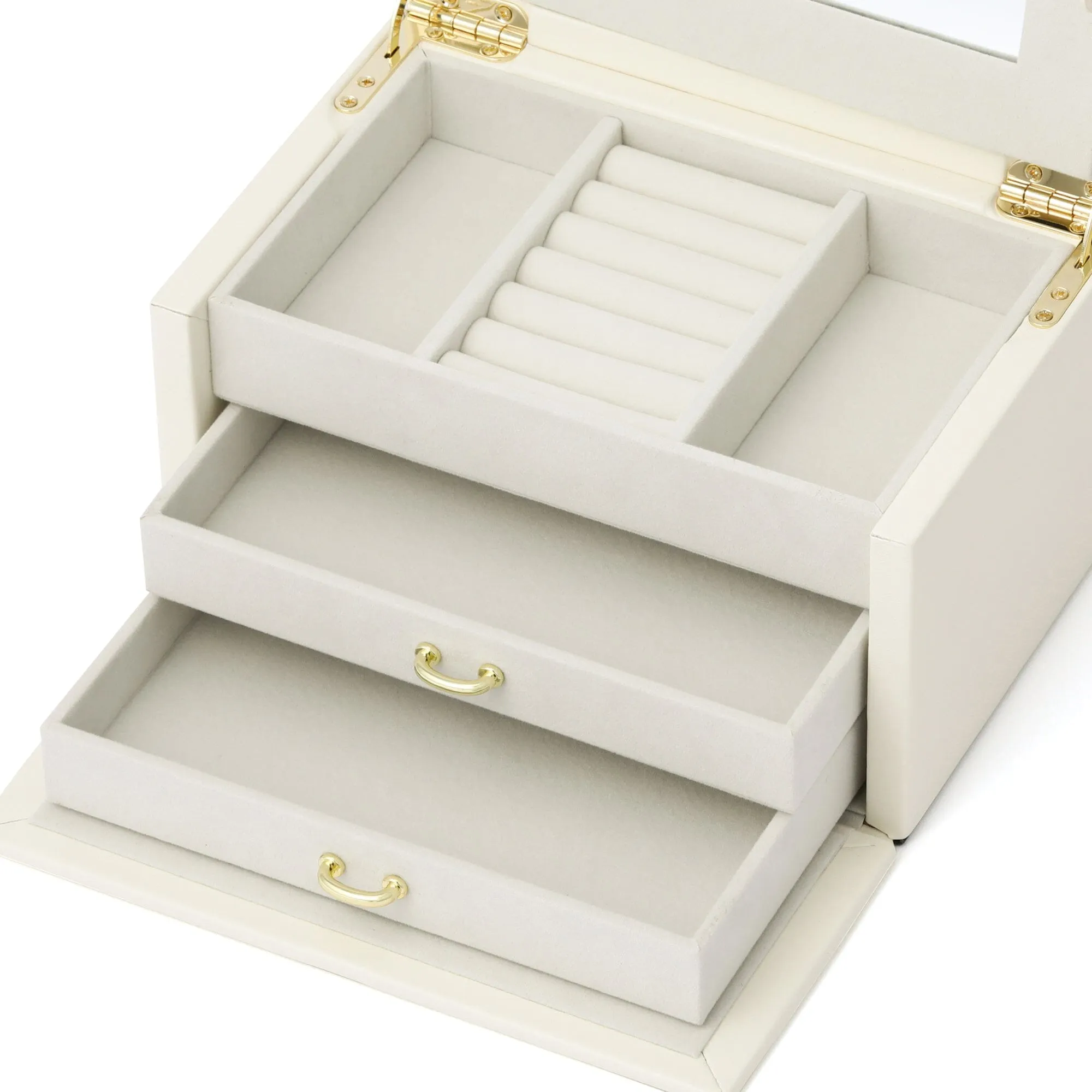Embroidery Flower Jewelry Box Small Beige