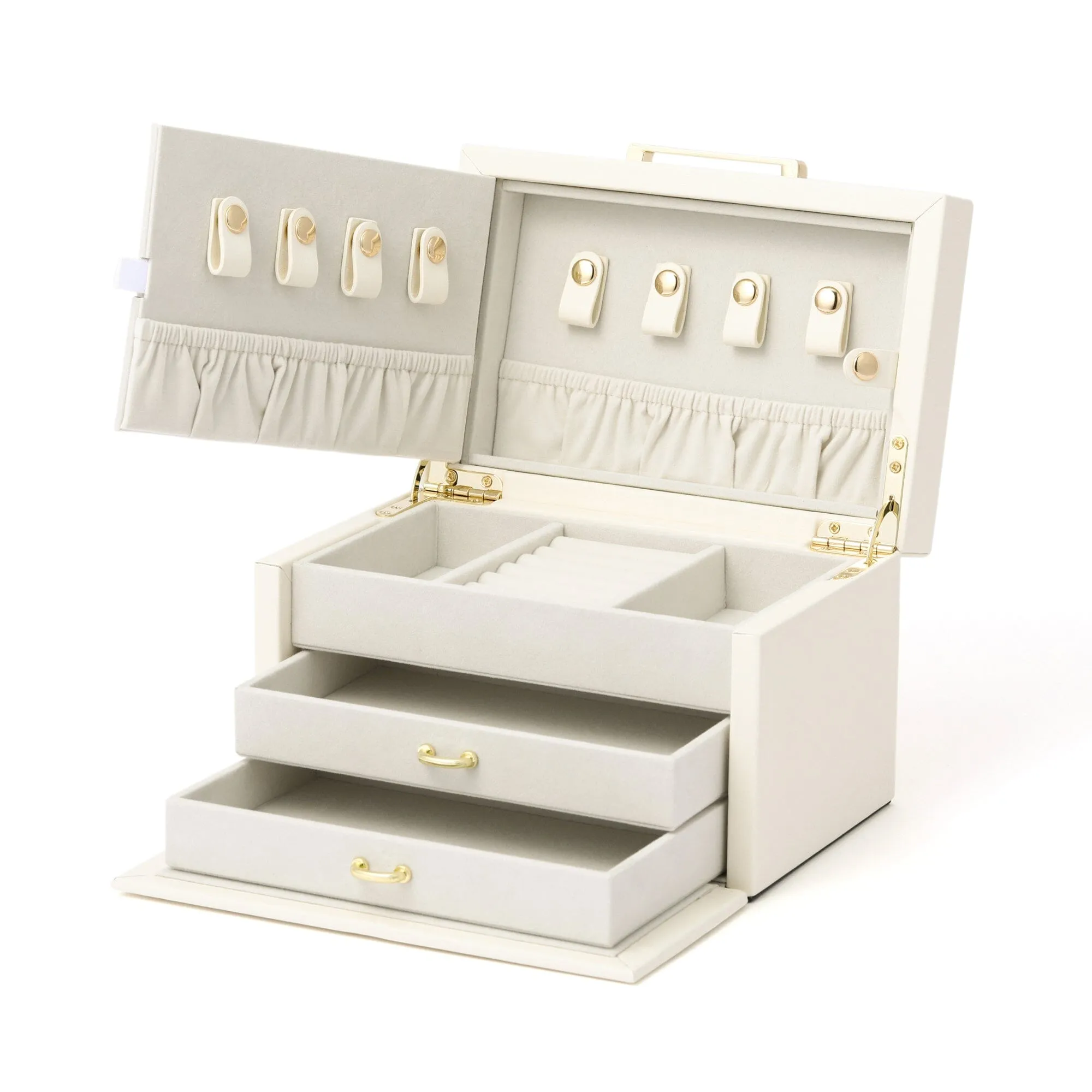 Embroidery Flower Jewelry Box Small Beige