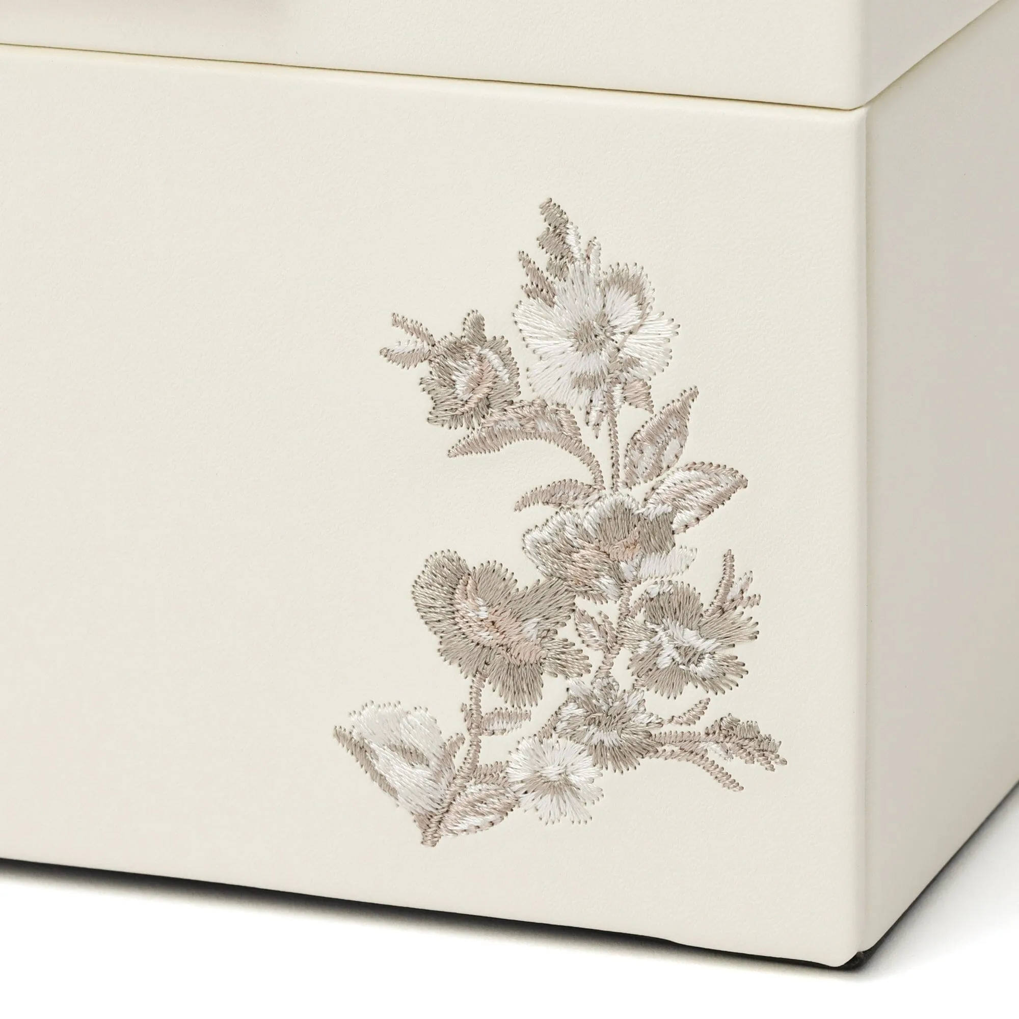 Embroidery Flower Jewelry Box Small Beige