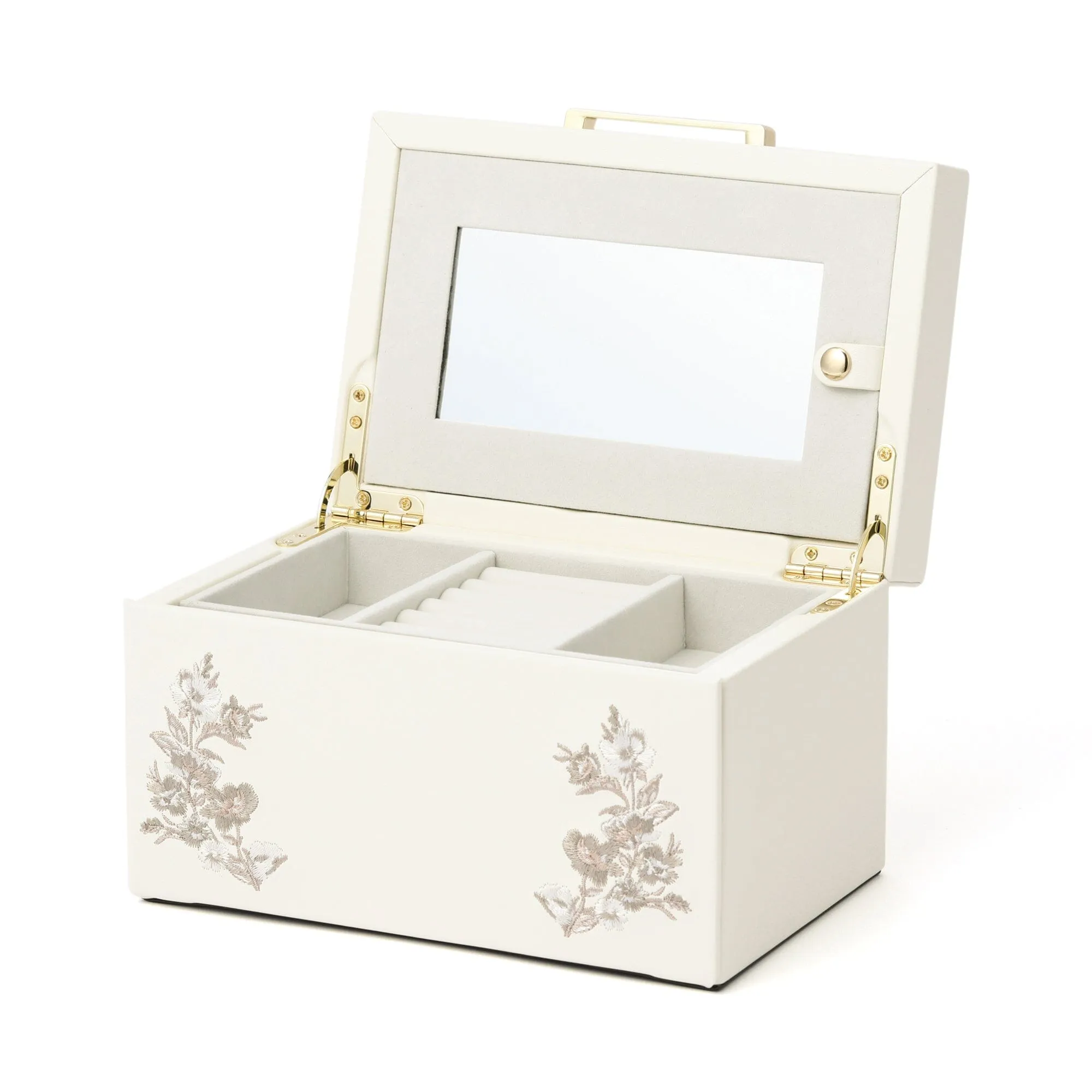 Embroidery Flower Jewelry Box Small Beige
