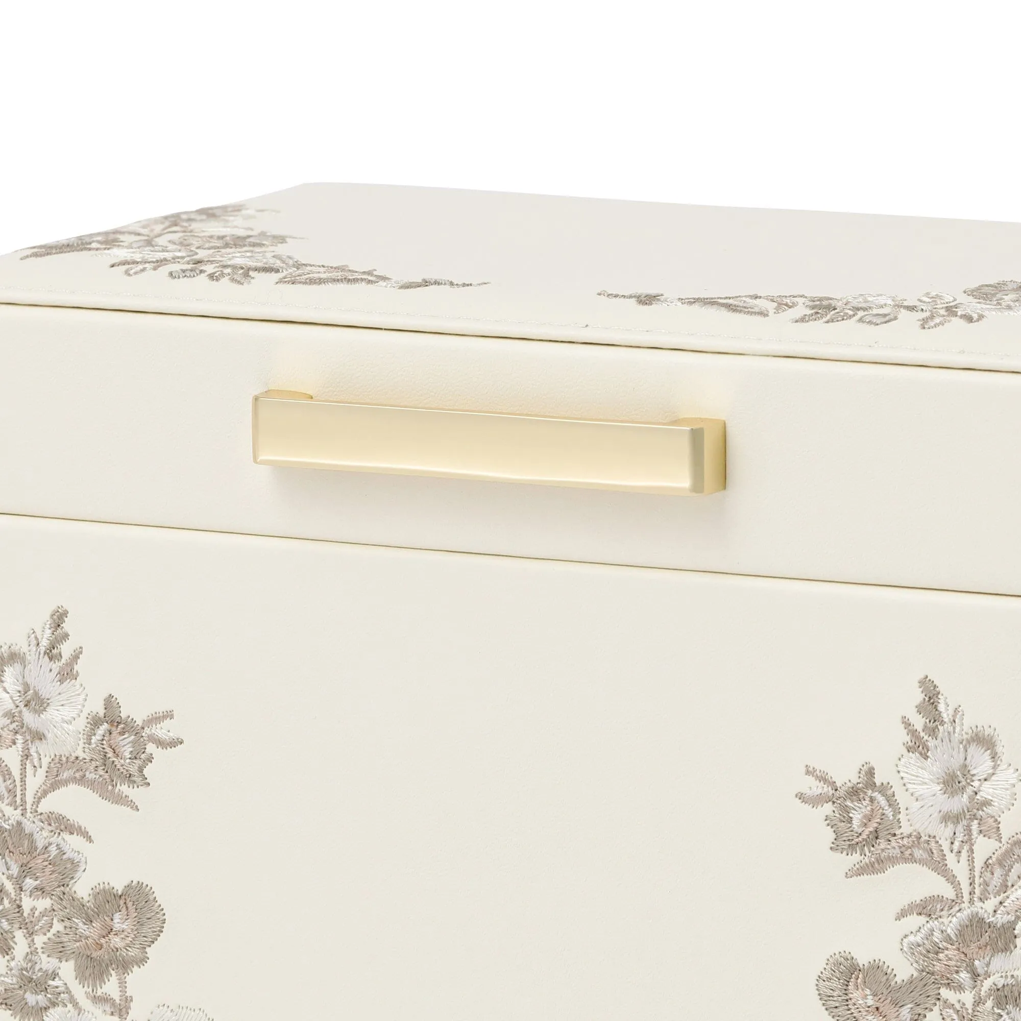 Embroidery Flower Jewelry Box Small Beige