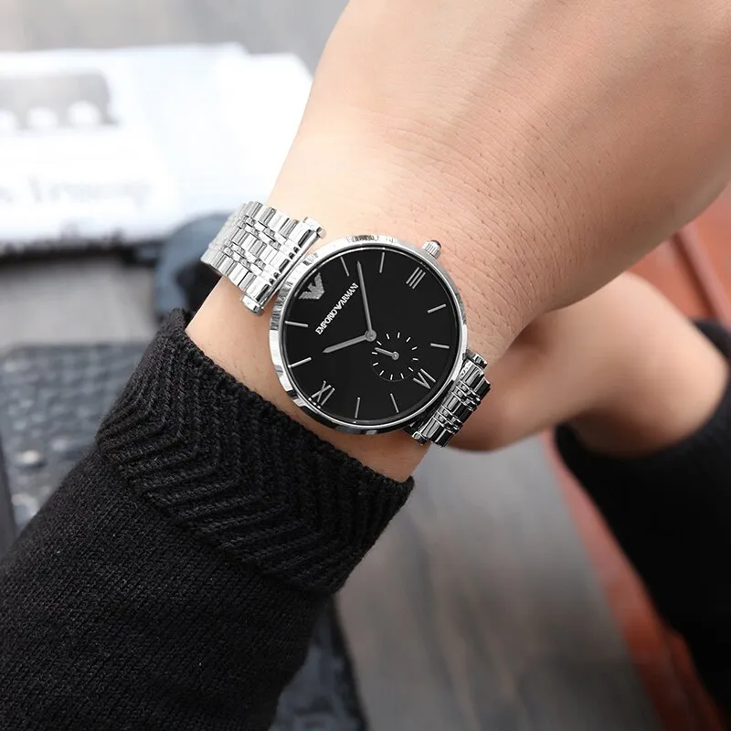 Emporio Armani Retro Black Dial Silver Men's Watch AR1676