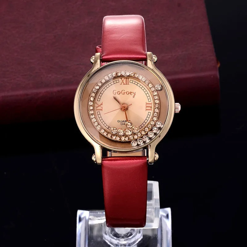 Fashion Leather Strap watch Women rhinestone watches Women Luxury quartz watch relogio feminino Female atmos clock