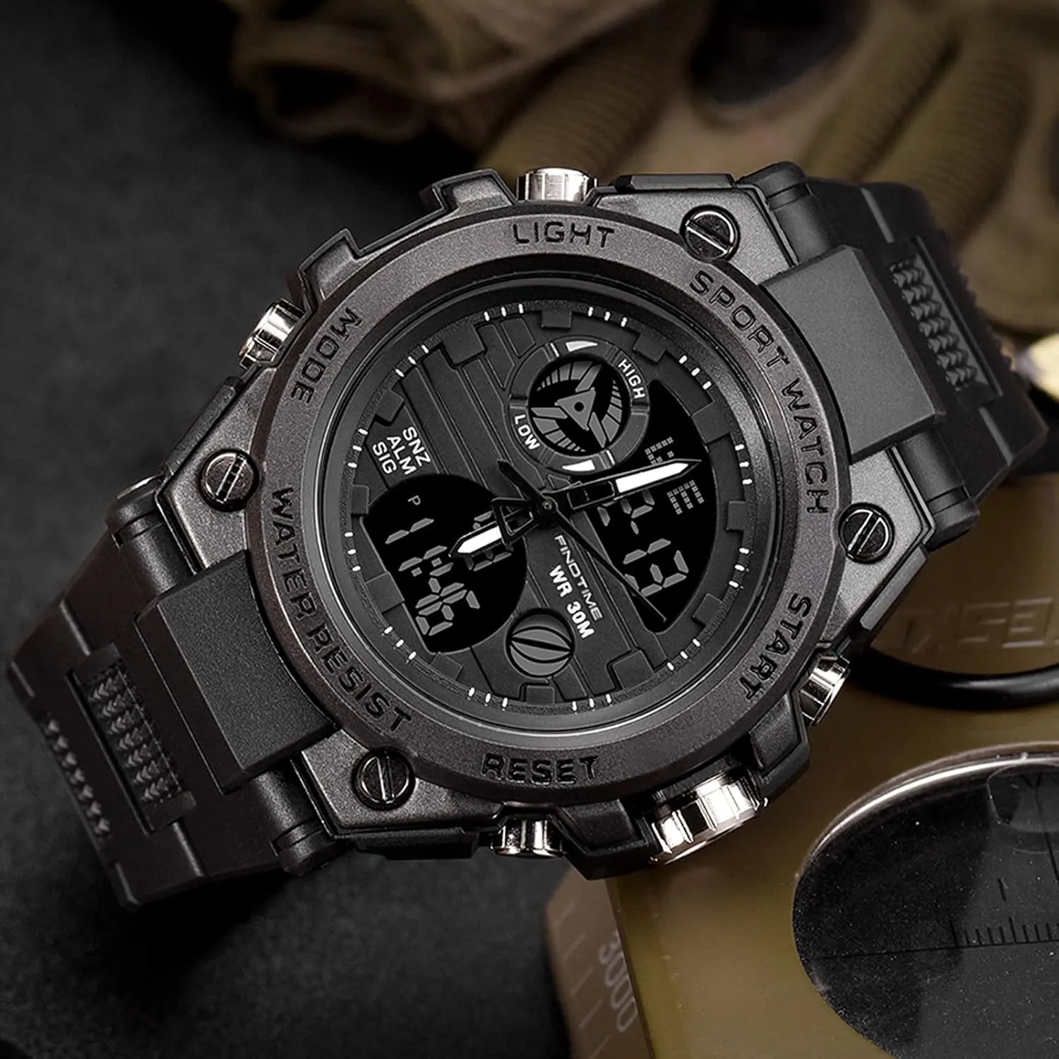 findtime Watches for Men Military Tactical Sport LED Stopwatch Black Digital Wacht for Running Workout Father Husband Relojes de Hombre
