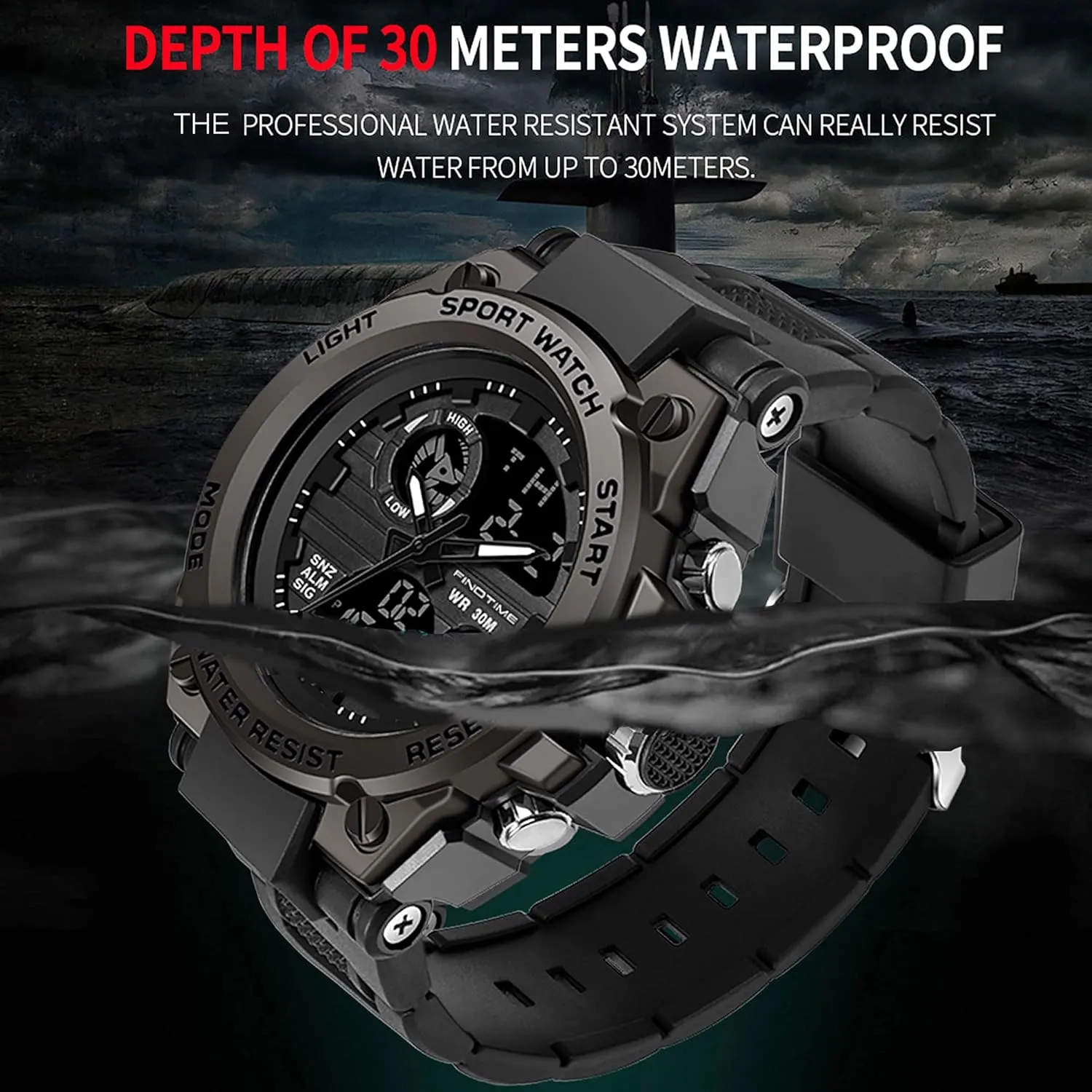 findtime Watches for Men Military Tactical Sport LED Stopwatch Black Digital Wacht for Running Workout Father Husband Relojes de Hombre