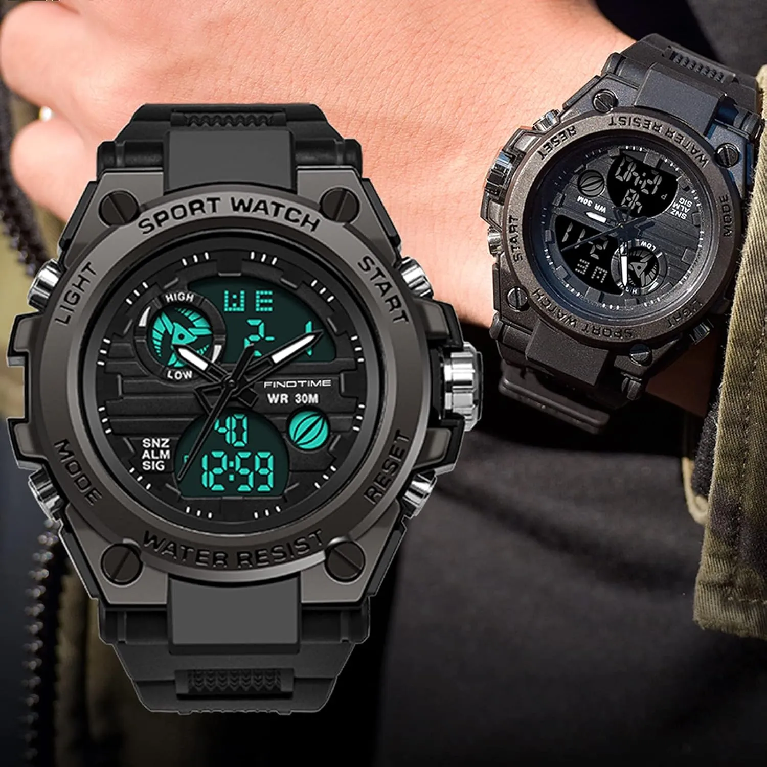 findtime Watches for Men Military Tactical Sport LED Stopwatch Black Digital Wacht for Running Workout Father Husband Relojes de Hombre