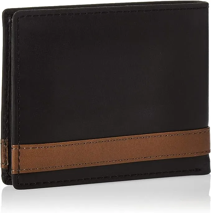 Fossil Men's Leather Bifold Wallet with Flip ID Window ML3644001, Quinn Black