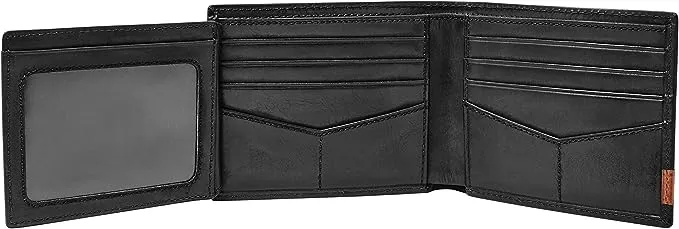 Fossil Men's Leather Bifold Wallet with Flip ID Window ML3644001, Quinn Black