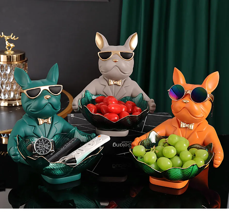 French Bulldog Figurine Fruit Snacks Candy Tray