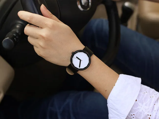 Genuine Leather Brand Luxury Women Man Watch Lovers' Quartz Watch Black White Wristwatches Montre Femme De Marque