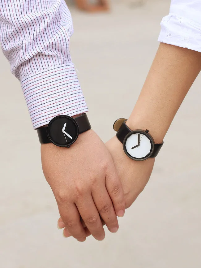 Genuine Leather Brand Luxury Women Man Watch Lovers' Quartz Watch Black White Wristwatches Montre Femme De Marque
