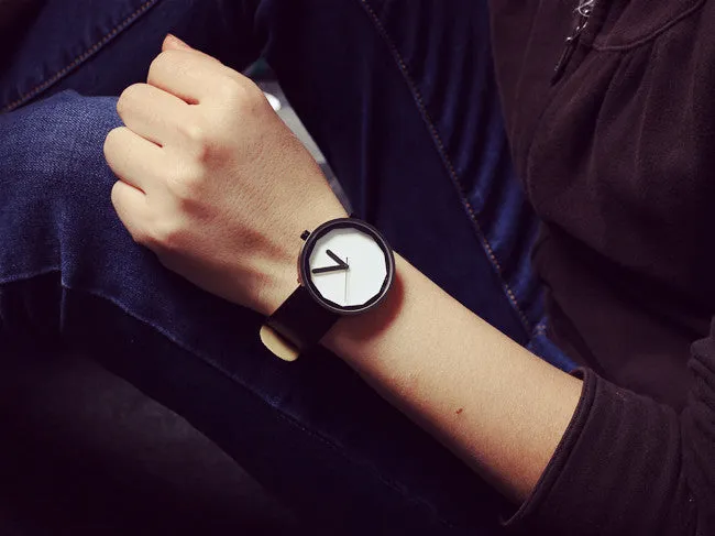 Genuine Leather Brand Luxury Women Man Watch Lovers' Quartz Watch Black White Wristwatches Montre Femme De Marque