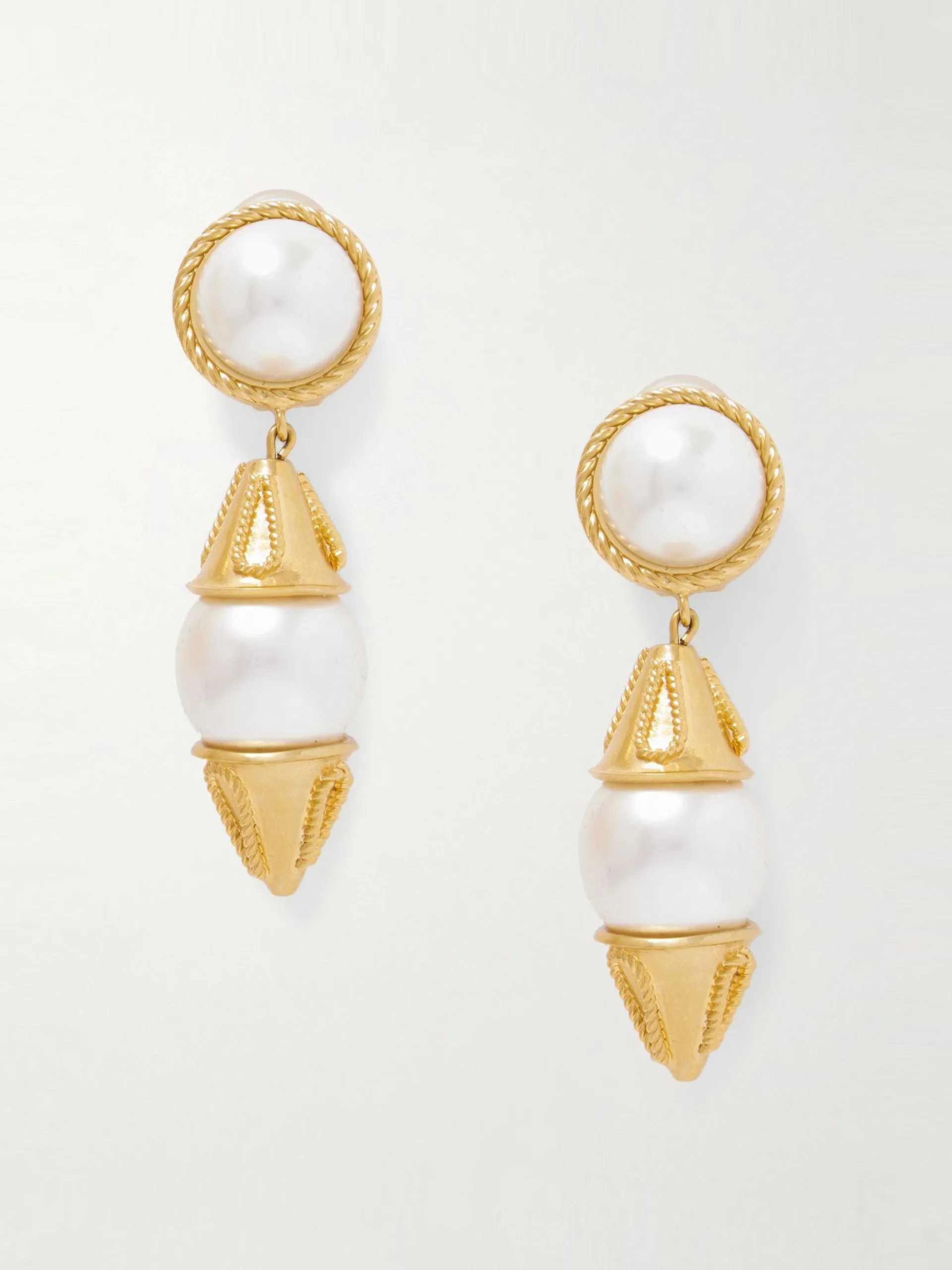 Gold-tone faux pearl clip earrings