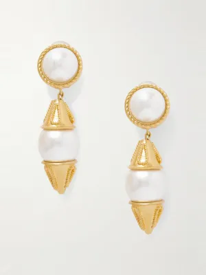 Gold-tone faux pearl clip earrings