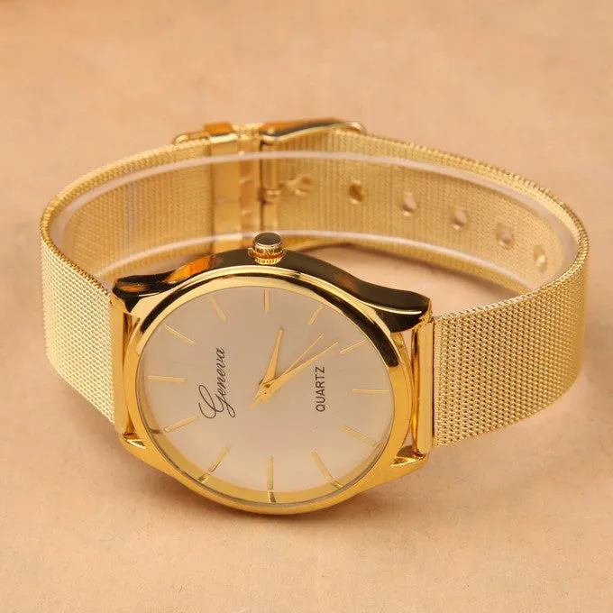 Gold watch Full stainless steel woman fashion dress watches men brand name Geneva quartz watch best quality