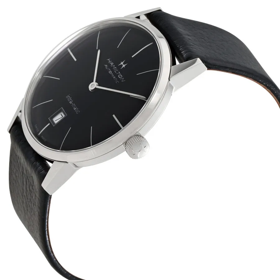 Hamilton Intra-Matic Black Dial Black Leather Men's Watch H38455731
