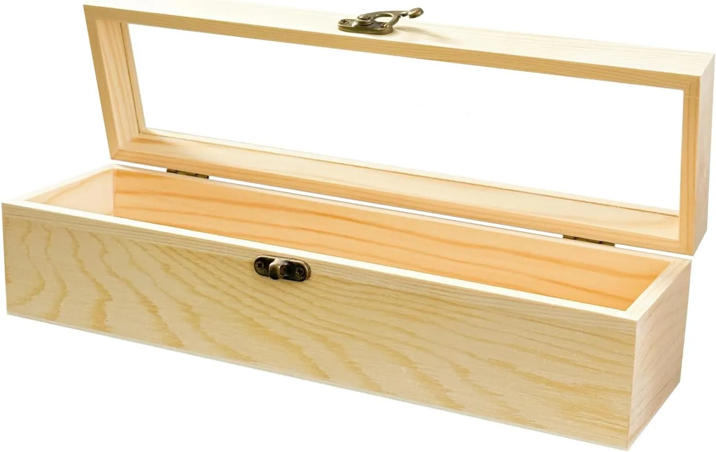 HAN SHENG 11.8''X3.4''X3.2'' Unfinished Wood Gift Box Window Wooden Box with Hinged Lid Tiny Wooden Box for Arts Crafts Birthday Party Favor Jewelry Box