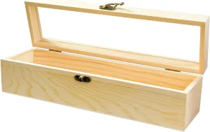 HAN SHENG 11.8''X3.4''X3.2'' Unfinished Wood Gift Box Window Wooden Box with Hinged Lid Tiny Wooden Box for Arts Crafts Birthday Party Favor Jewelry Box