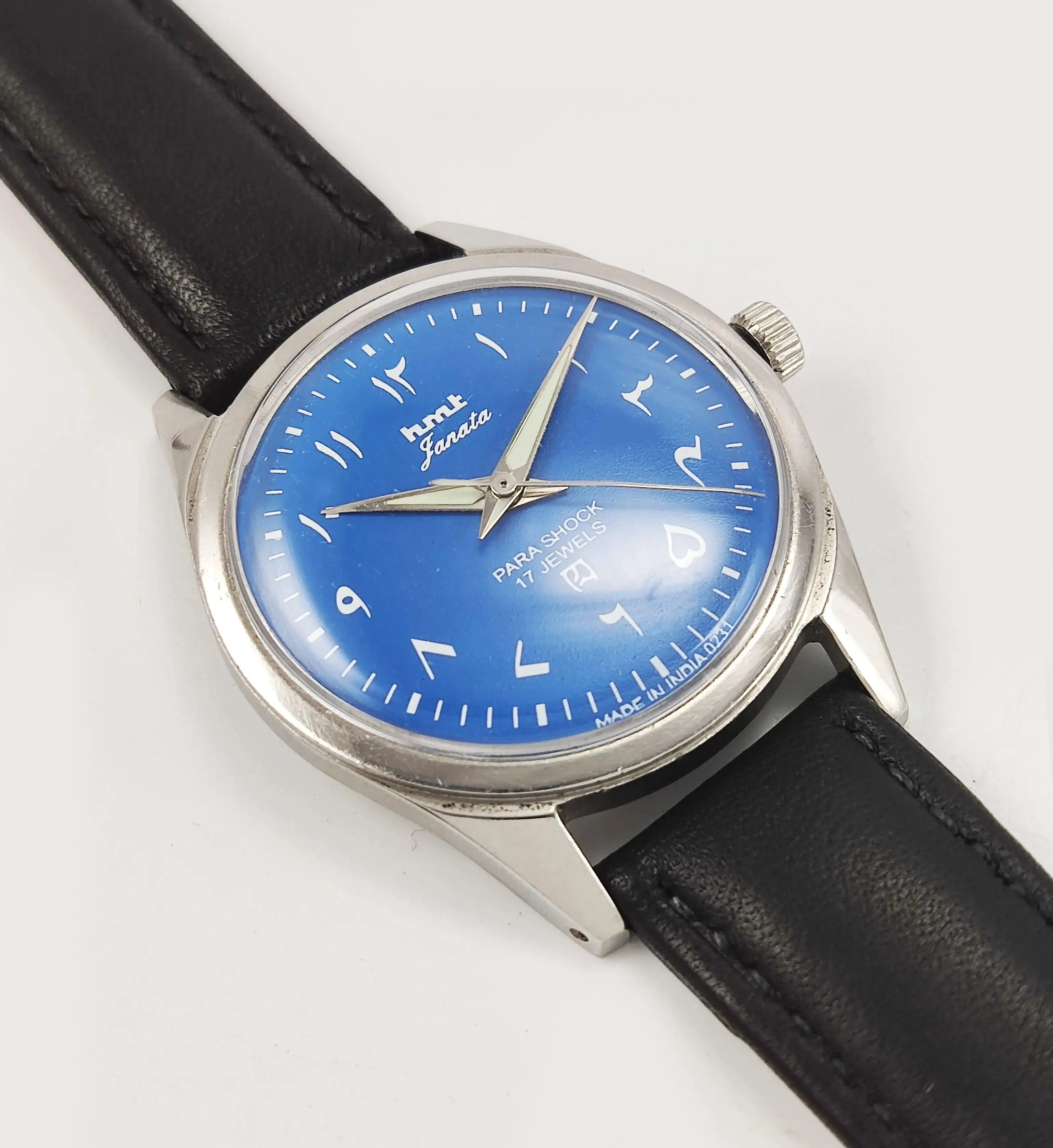 HMT Janata Para Shock 17 Jewels Urdu/Arabic Blue Dial Mechanical Hand winding Men's Wrist Watch