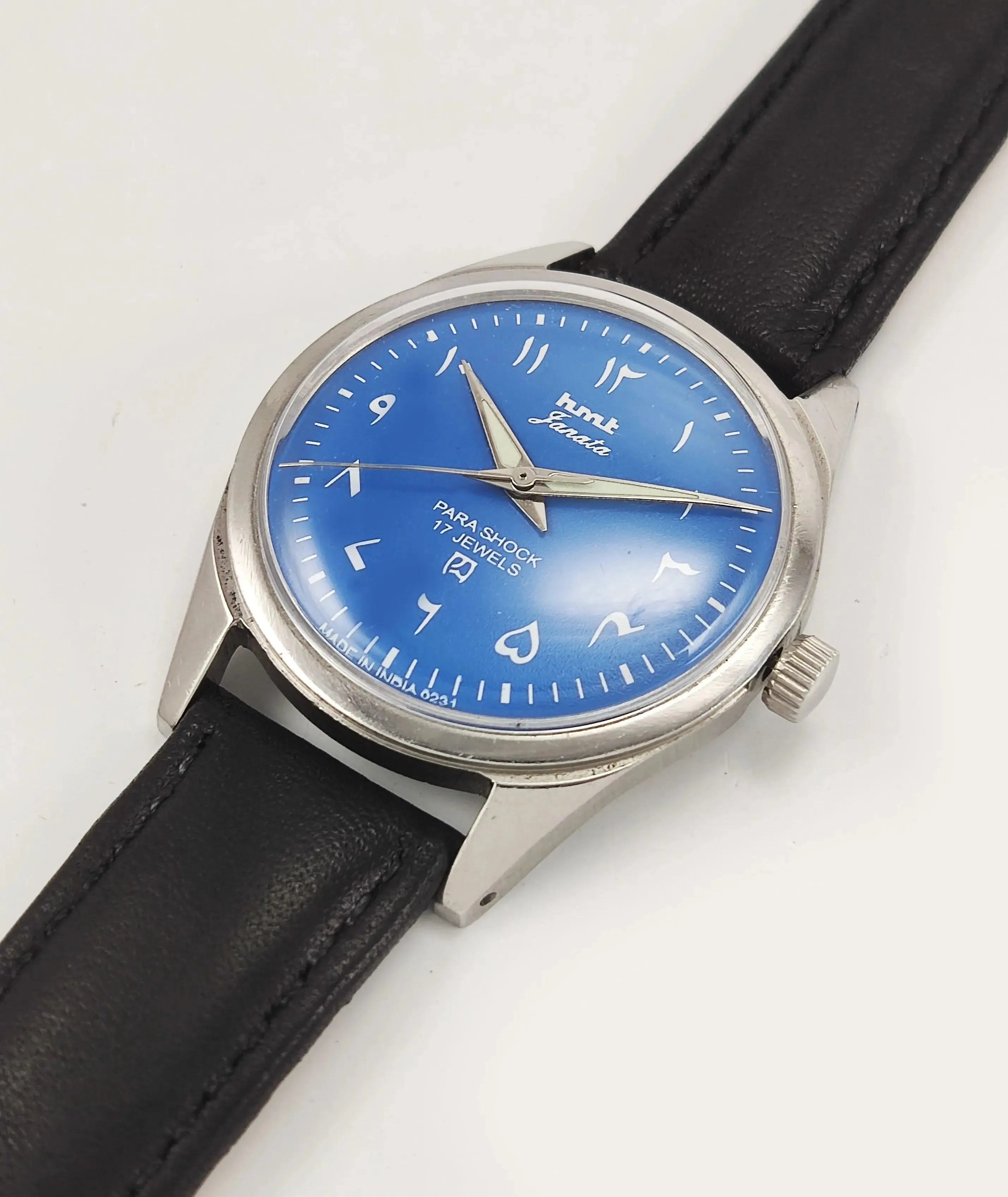 HMT Janata Para Shock 17 Jewels Urdu/Arabic Blue Dial Mechanical Hand winding Men's Wrist Watch