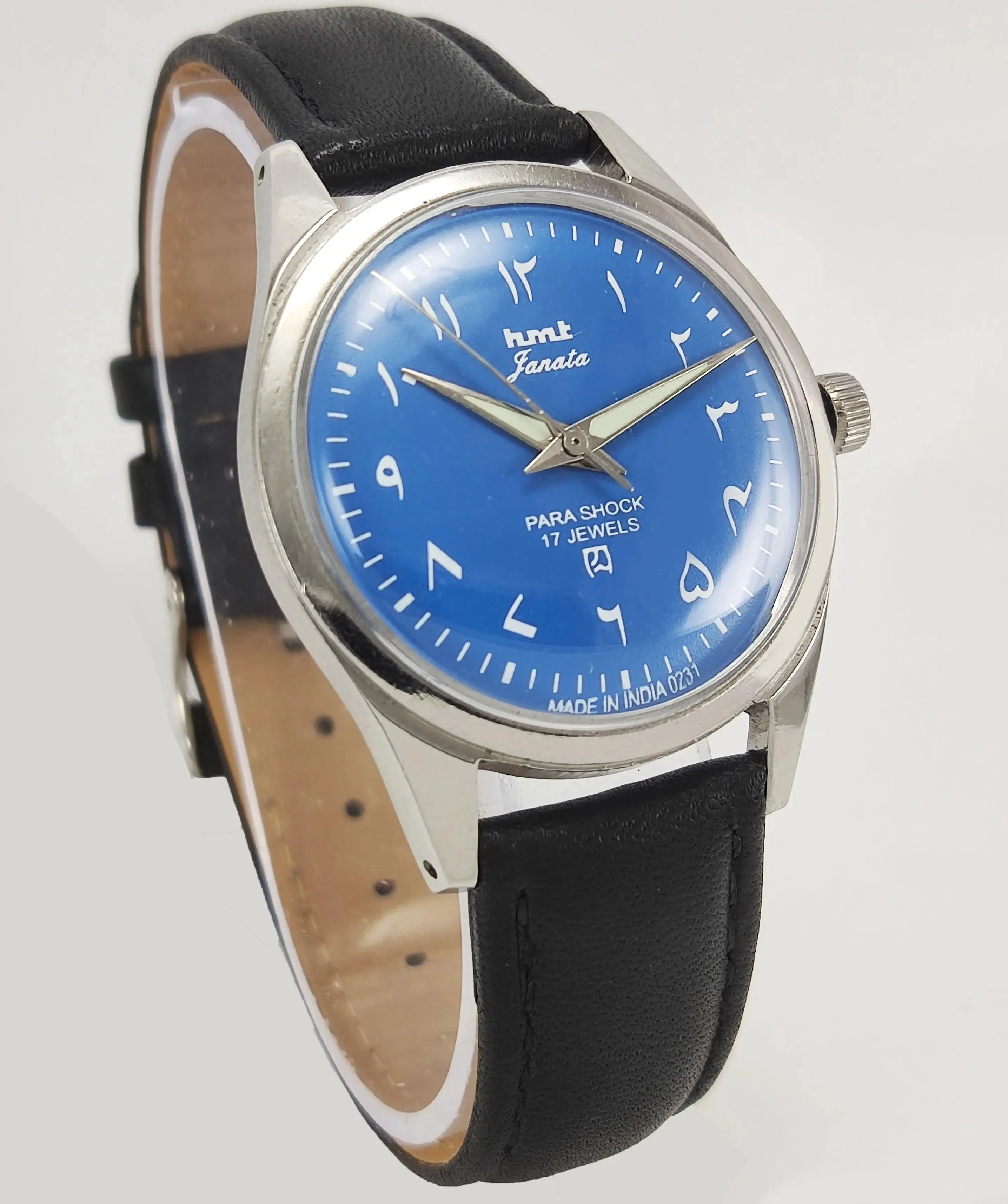 HMT Janata Para Shock 17 Jewels Urdu/Arabic Blue Dial Mechanical Hand winding Men's Wrist Watch