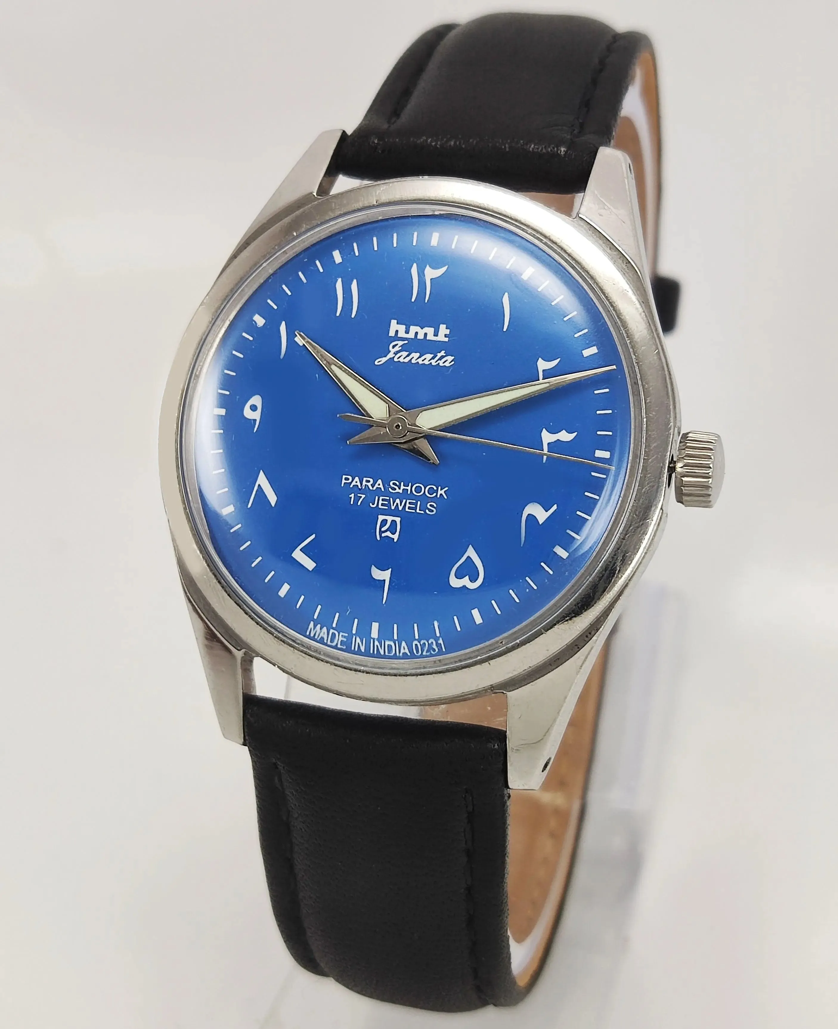 HMT Janata Para Shock 17 Jewels Urdu/Arabic Blue Dial Mechanical Hand winding Men's Wrist Watch