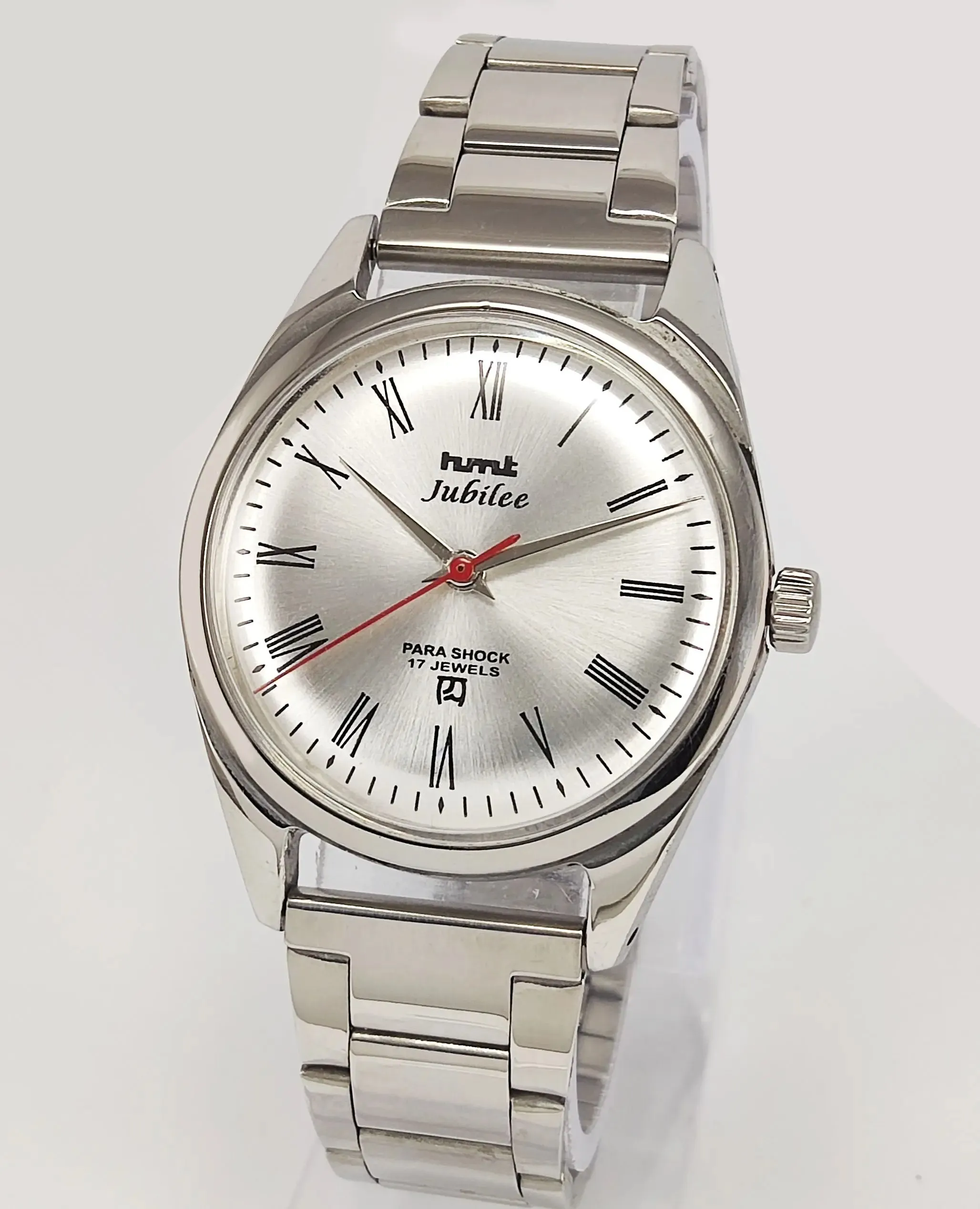 HMTJubilee Para Shock 17 Jewels Silver Dial Mechanical Hand winding Men's Wrist Watch
