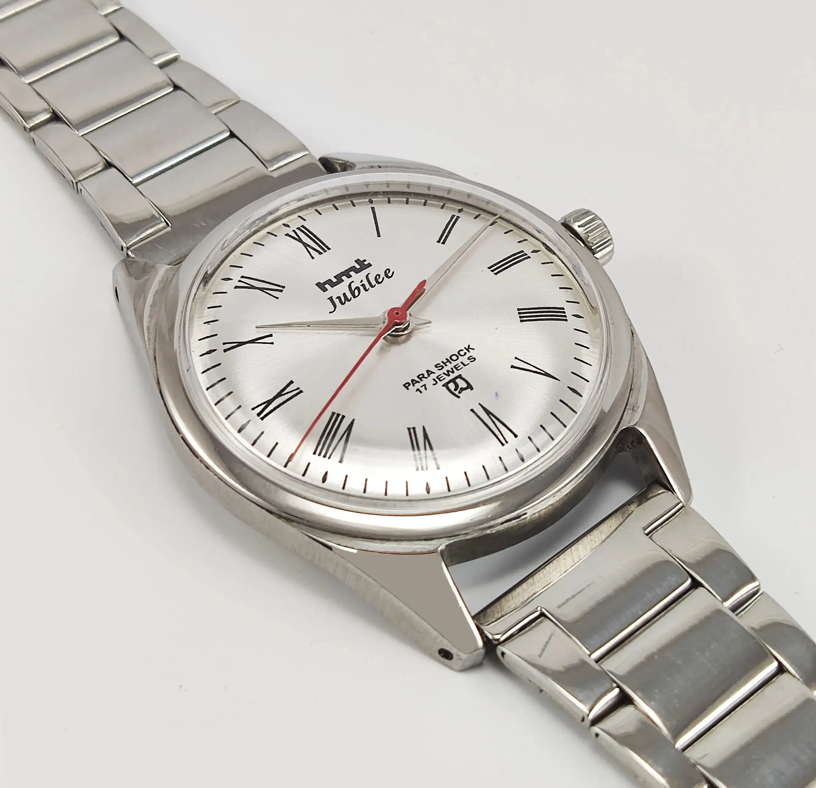 HMTJubilee Para Shock 17 Jewels Silver Dial Mechanical Hand winding Men's Wrist Watch