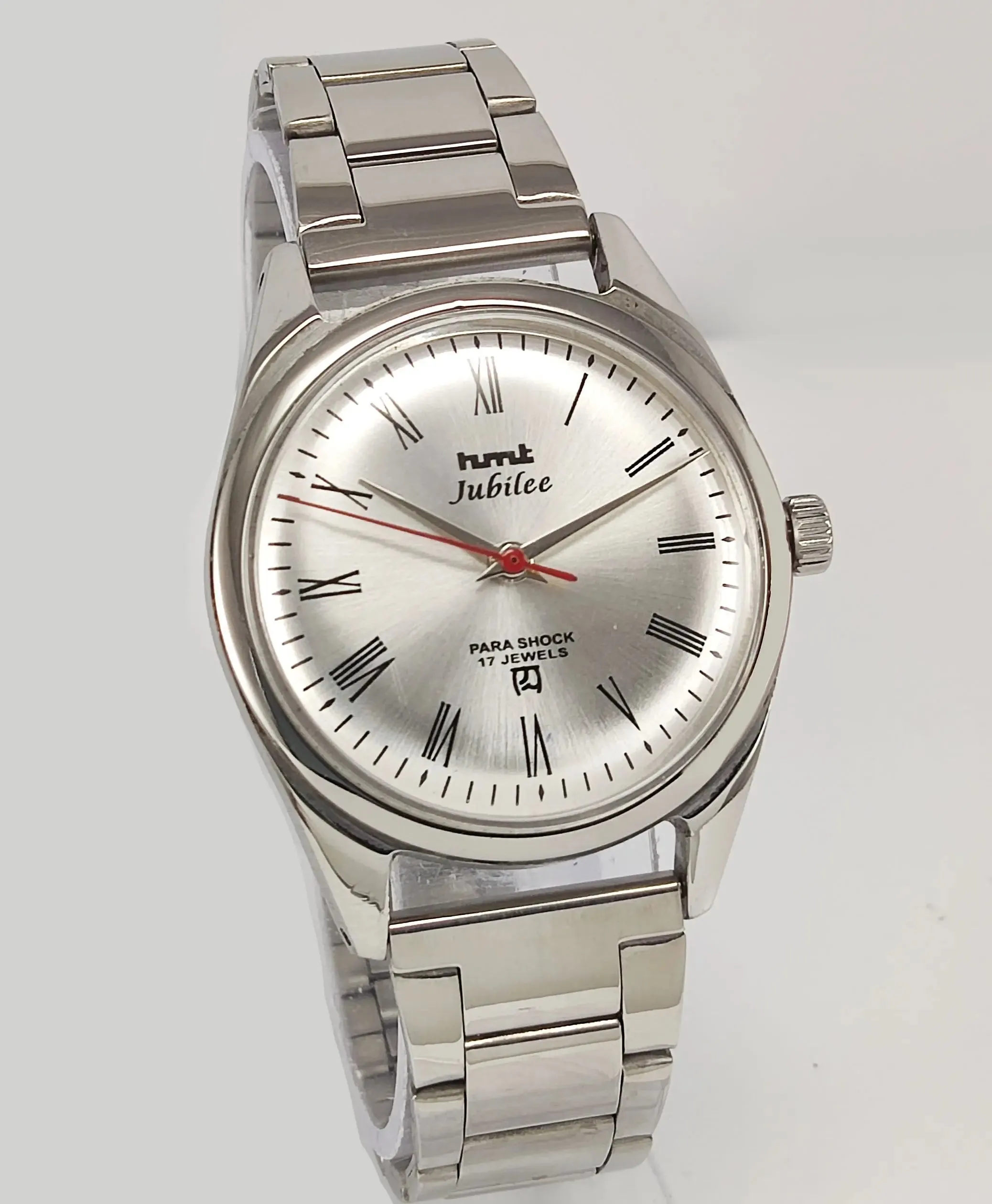 HMTJubilee Para Shock 17 Jewels Silver Dial Mechanical Hand winding Men's Wrist Watch