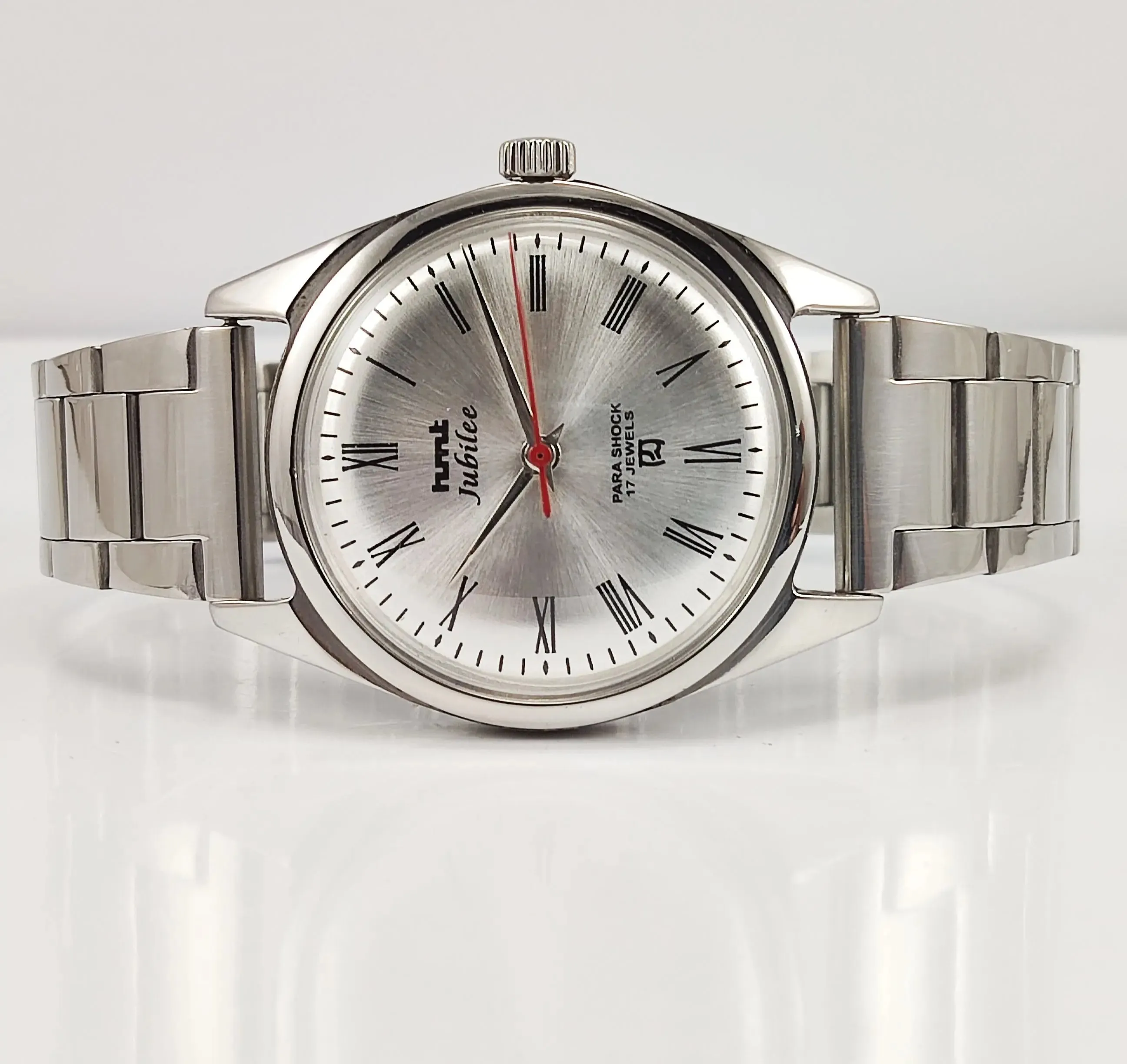 HMTJubilee Para Shock 17 Jewels Silver Dial Mechanical Hand winding Men's Wrist Watch