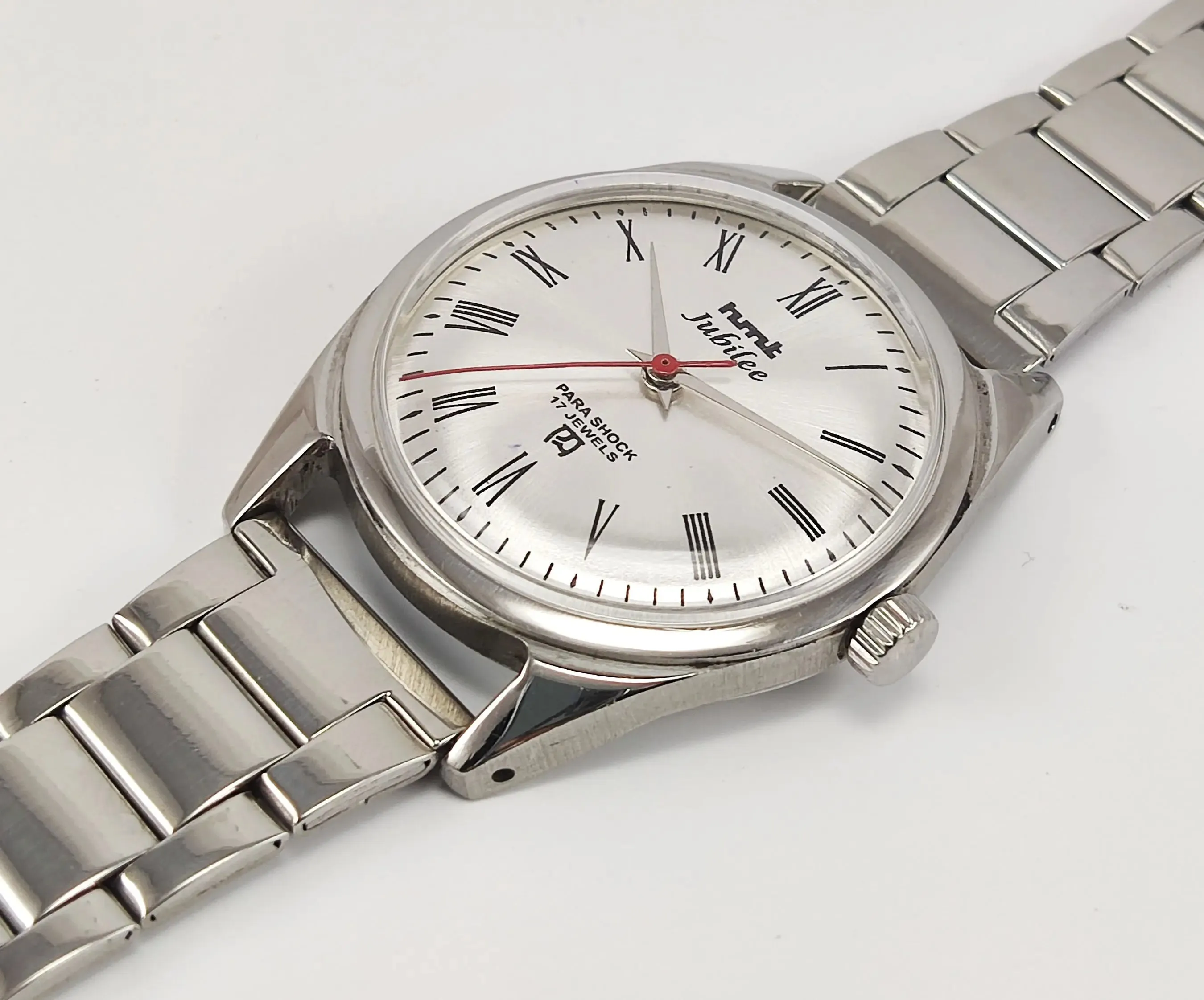 HMTJubilee Para Shock 17 Jewels Silver Dial Mechanical Hand winding Men's Wrist Watch