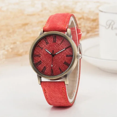 Hot Sale Wristwatch New Fashion Demin Leather Quartz Watch Analog Women Roman Scale Watch Men Casual Watch Relogio Clock