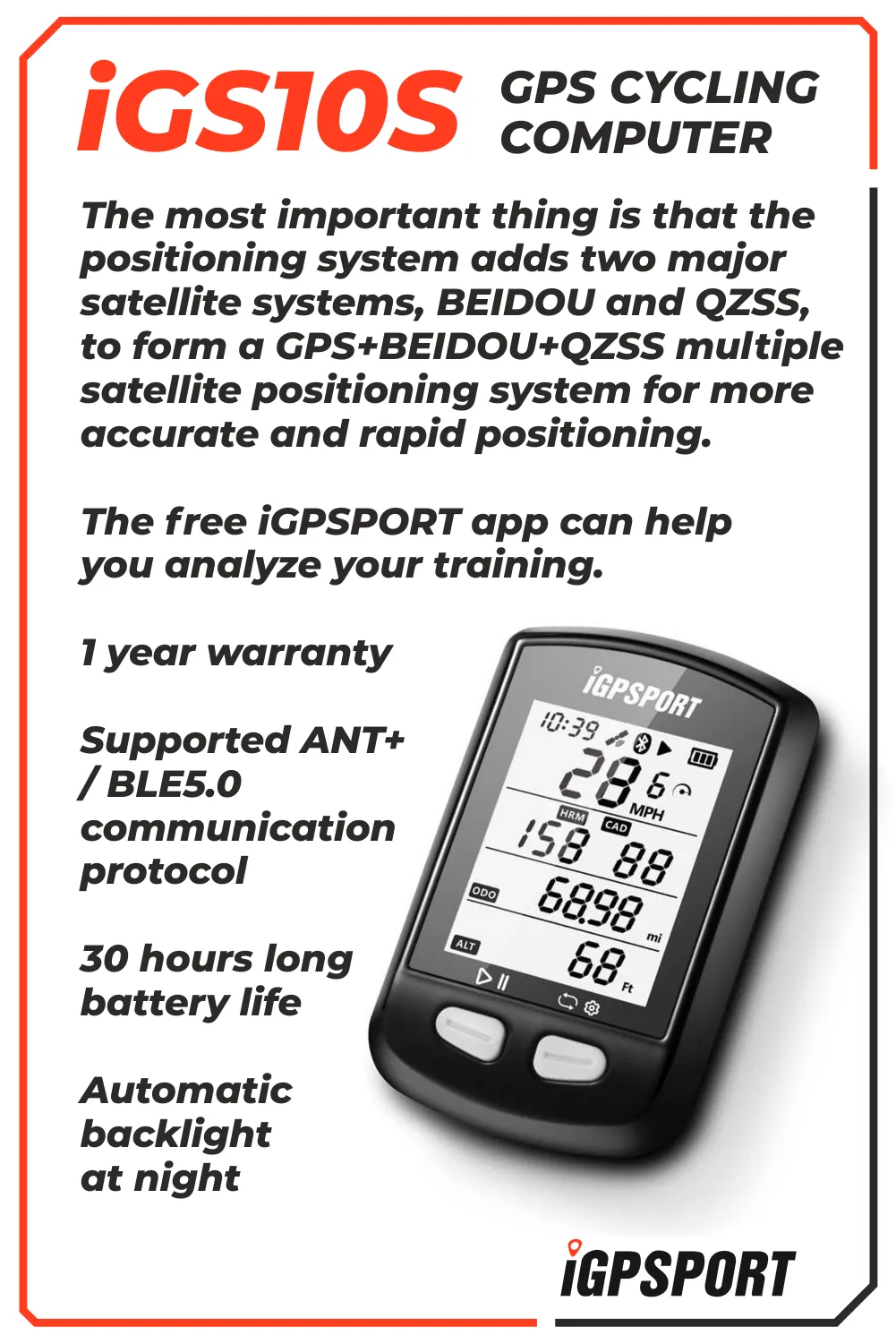 iGPSPORT iGS10S GPS Bluetooth/ANT  Cycling Computer (iGS10S)