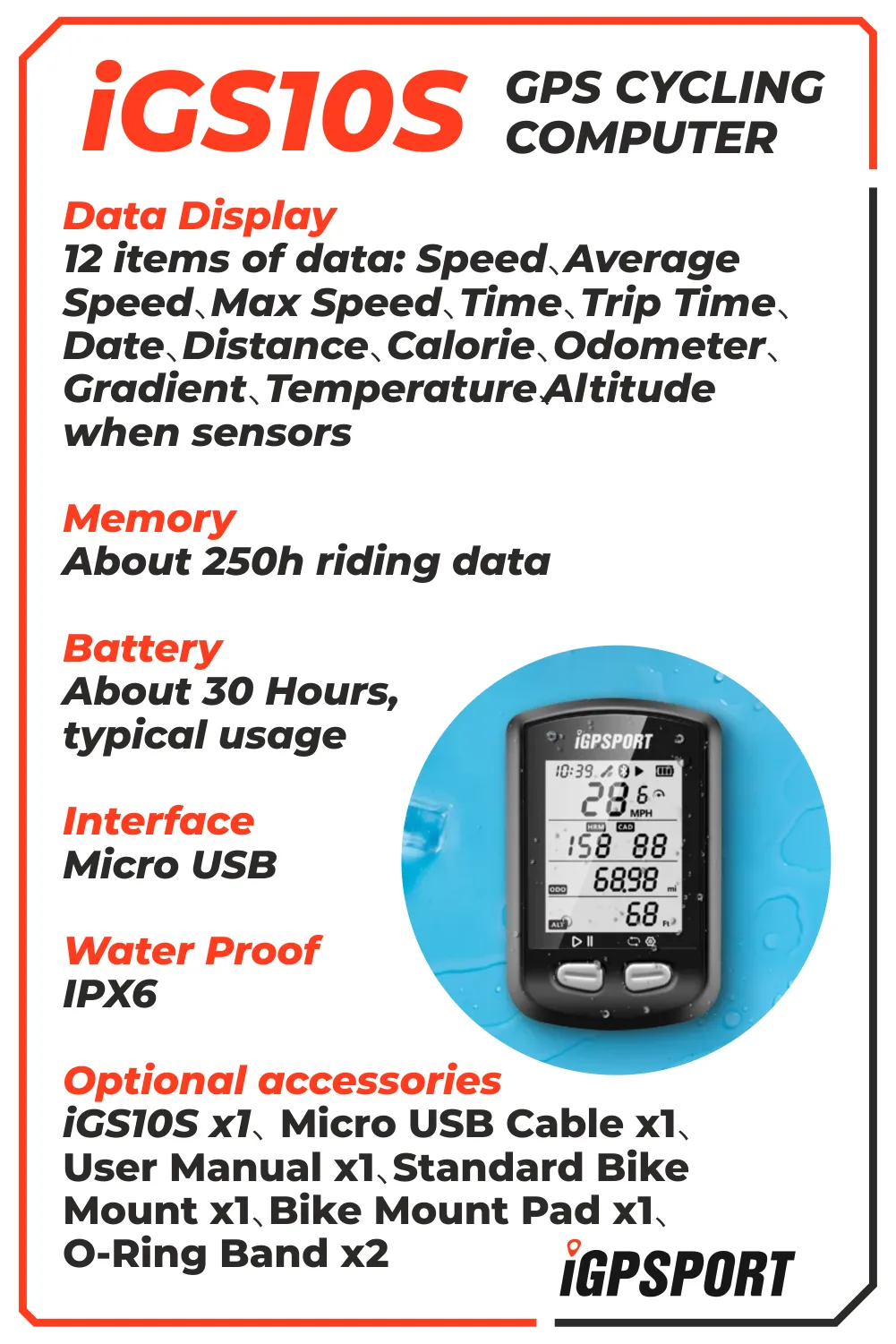 iGPSPORT iGS10S GPS Bluetooth/ANT  Cycling Computer (iGS10S)