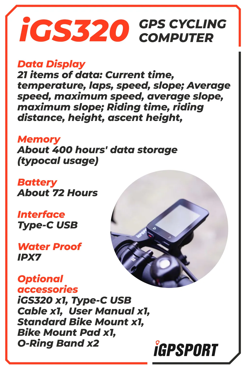iGPSPORT iGS320 GPS Wireless Cycling Computer (IGS320)