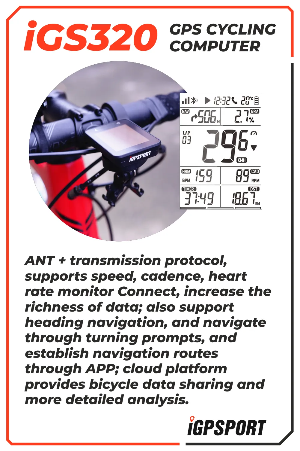 iGPSPORT iGS320 GPS Wireless Cycling Computer (IGS320)