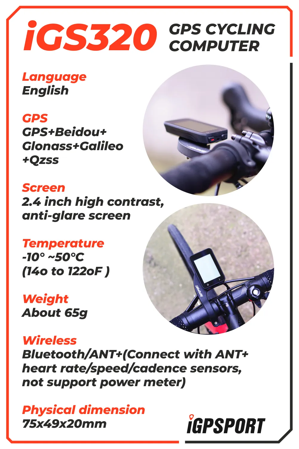 iGPSPORT iGS320 GPS Wireless Cycling Computer (IGS320)