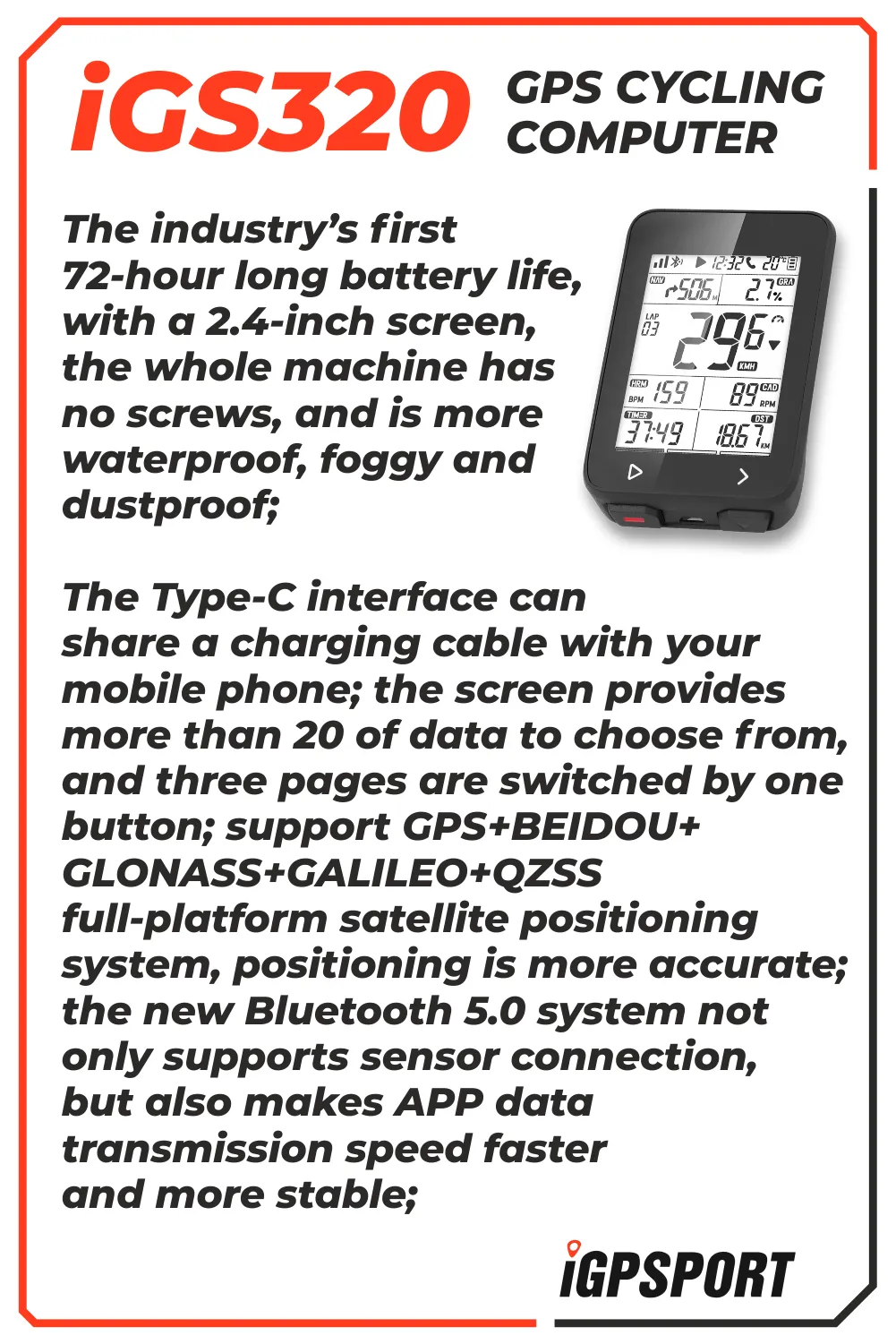 iGPSPORT iGS320 GPS Wireless Cycling Computer (IGS320)
