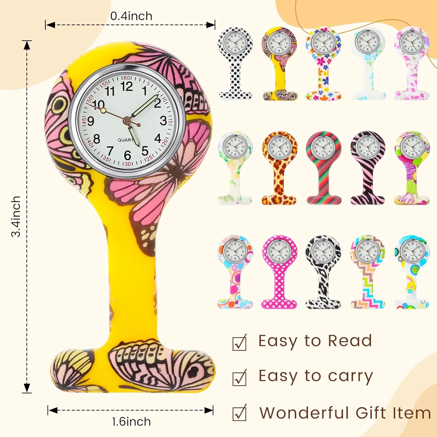 Kenning 15 Pack Clip on Nurse Watches for Women Men, Silicone Lapel Pin Pocket Fob Stethoscope Watches with Second Hand for Doctor Nurse Student Graduation Xmas Birthday Gifts