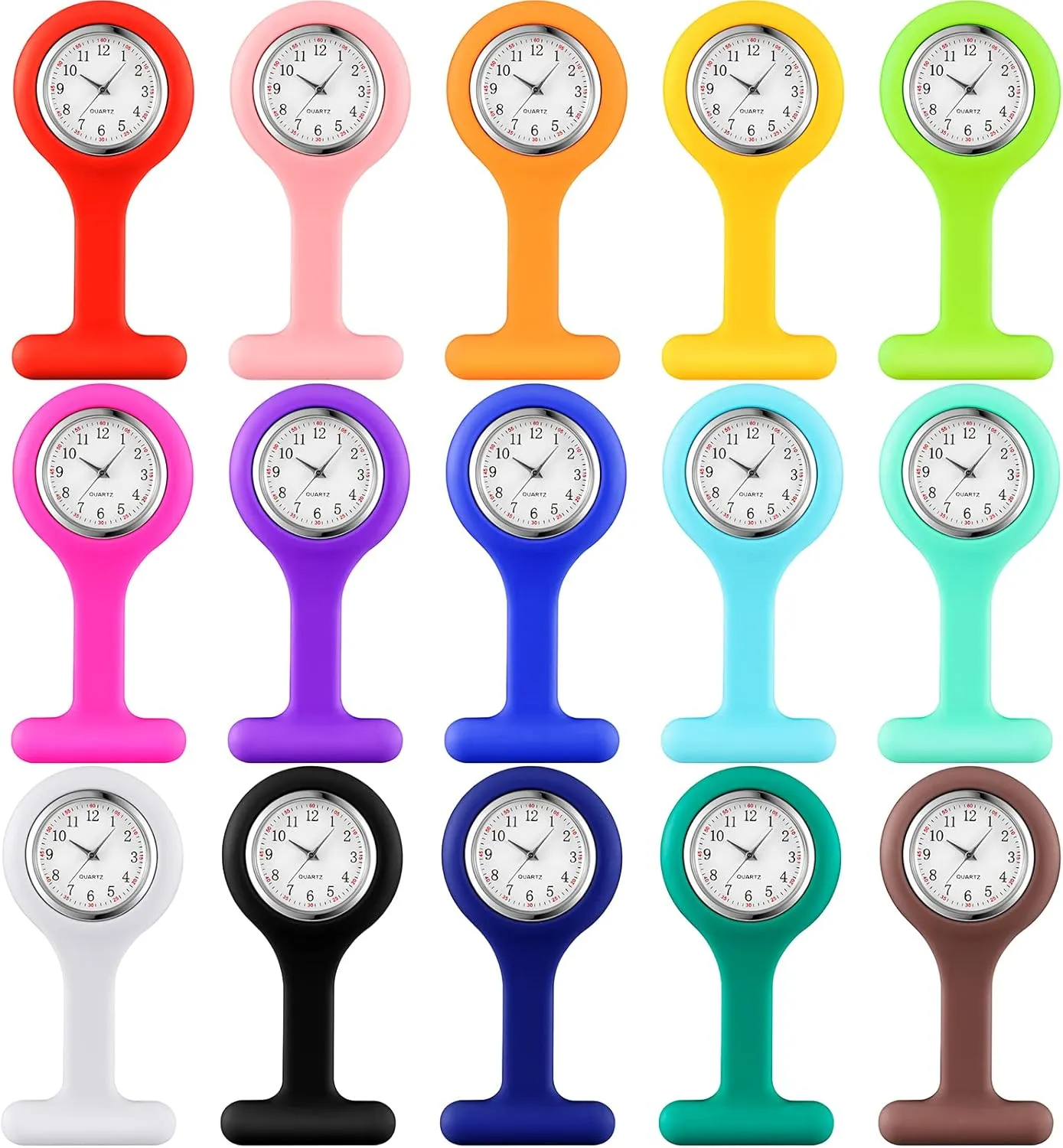 Kenning 15 Pack Clip on Nurse Watches for Women Men, Silicone Lapel Pin Pocket Fob Stethoscope Watches with Second Hand for Doctor Nurse Student Graduation Xmas Birthday Gifts(Multicolor)