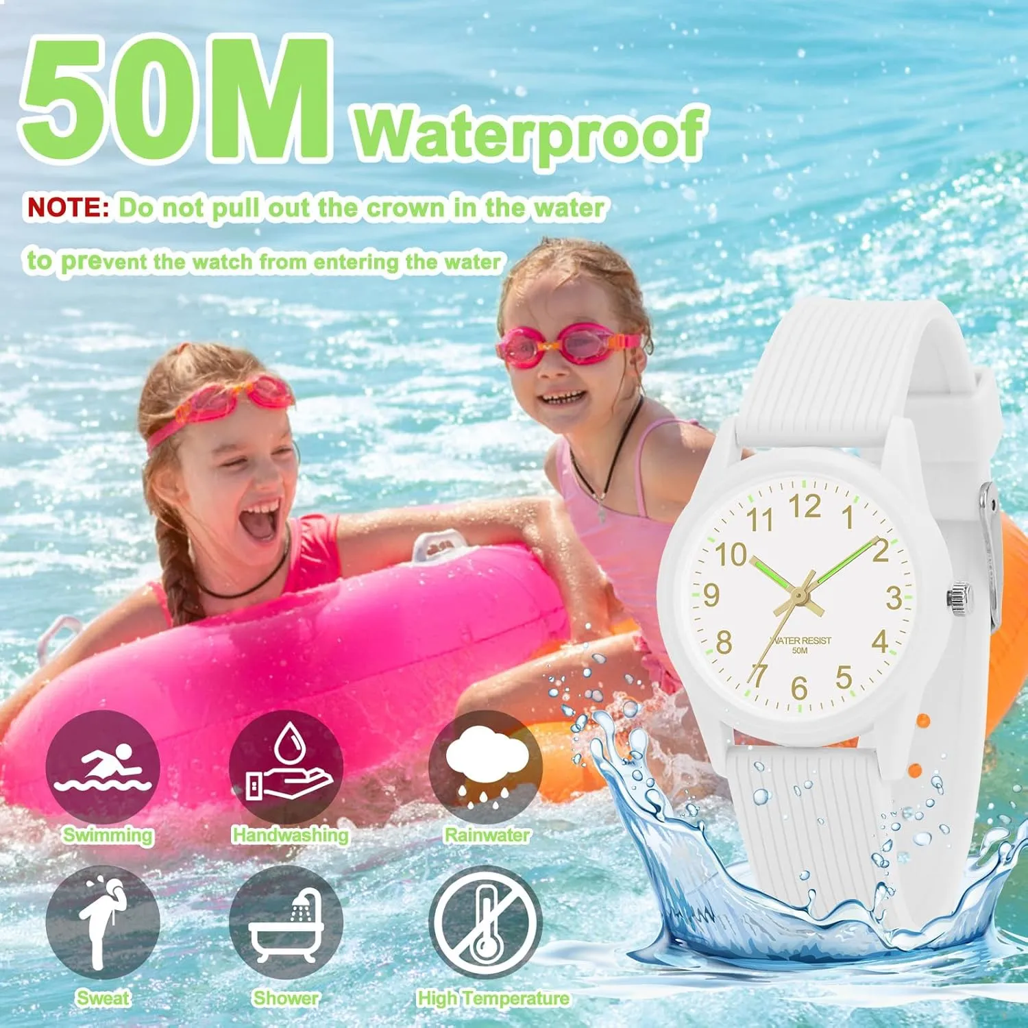 Kids Analog Watches for Girls Boys Watches with Soft Band Learning Time 50M Waterproof Children Watch Easy to Read for Ages 4-12 Kids Gift