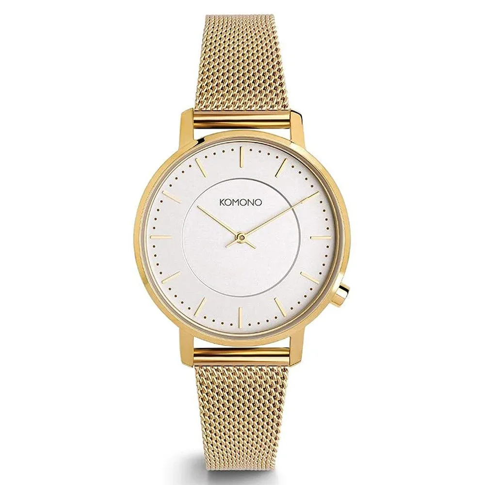 Komono Womens Gold Stainless Steel Band White Quartz Dial Watch - KOM-W4109