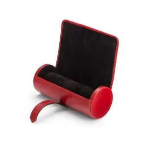 Large Leather Watch Roll - Red With Black