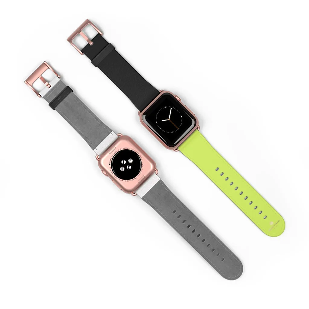 Light Green Black Watch Band, Dual Solid Color Print Premium 38mm/42mm Watch Band- Made in USA