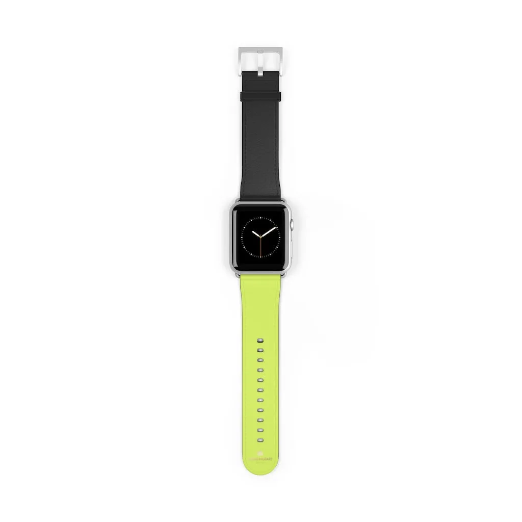 Light Green Black Watch Band, Dual Solid Color Print Premium 38mm/42mm Watch Band- Made in USA