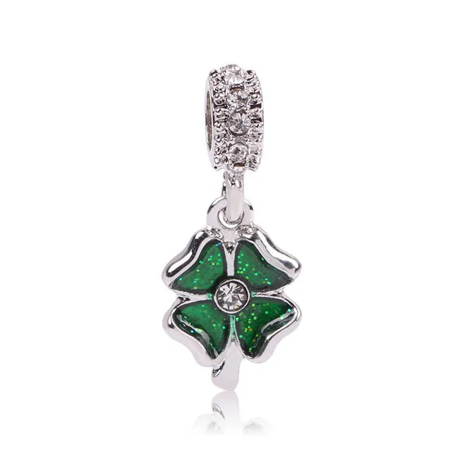 Lovely Green Beads Fit Original Pandora Bracelet Necklace Big Hole Diy Charms For Women Enamel Heart Shape Pendant For Girl Gift