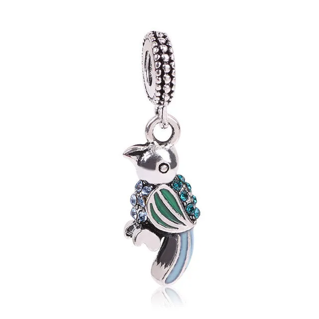 Lovely Green Beads Fit Original Pandora Bracelet Necklace Big Hole Diy Charms For Women Enamel Heart Shape Pendant For Girl Gift
