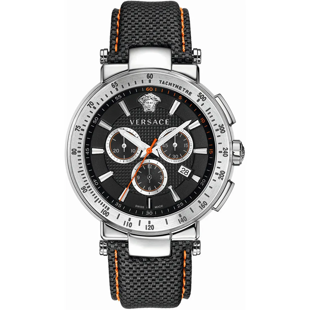 Men's Chronograph Quartz Watch with Black Leather Band