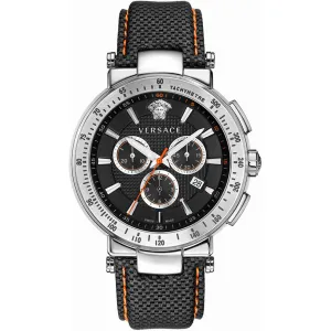 Men's Chronograph Quartz Watch with Black Leather Band