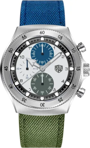 Men's Chronograph Watch, 316L Stainless Steel Quartz Movement Analog Gift Wrist Watch for Men, Sapphire Glass, 50M Waterproof, Nylon-Leather Watch Band